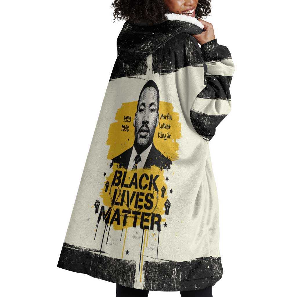 Martin Luther King Jr Wearable Blanket Hoodie Black Lives Matter Street Art Portrait Civil Rights Tribute Bold Striped - Wonder Print Shop