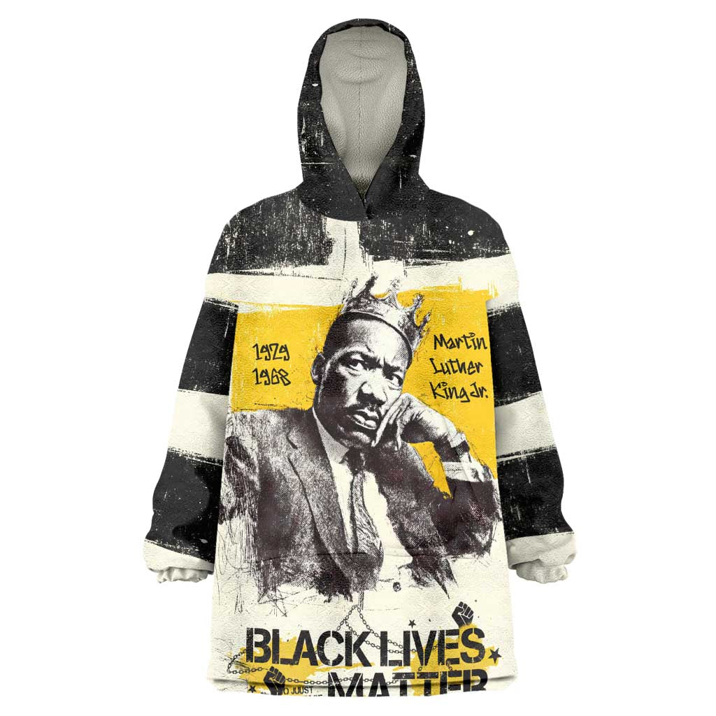 Martin Luther King Jr Wearable Blanket Hoodie Black Lives Matter Street Art Portrait Civil Rights Tribute Bold Striped - Wonder Print Shop