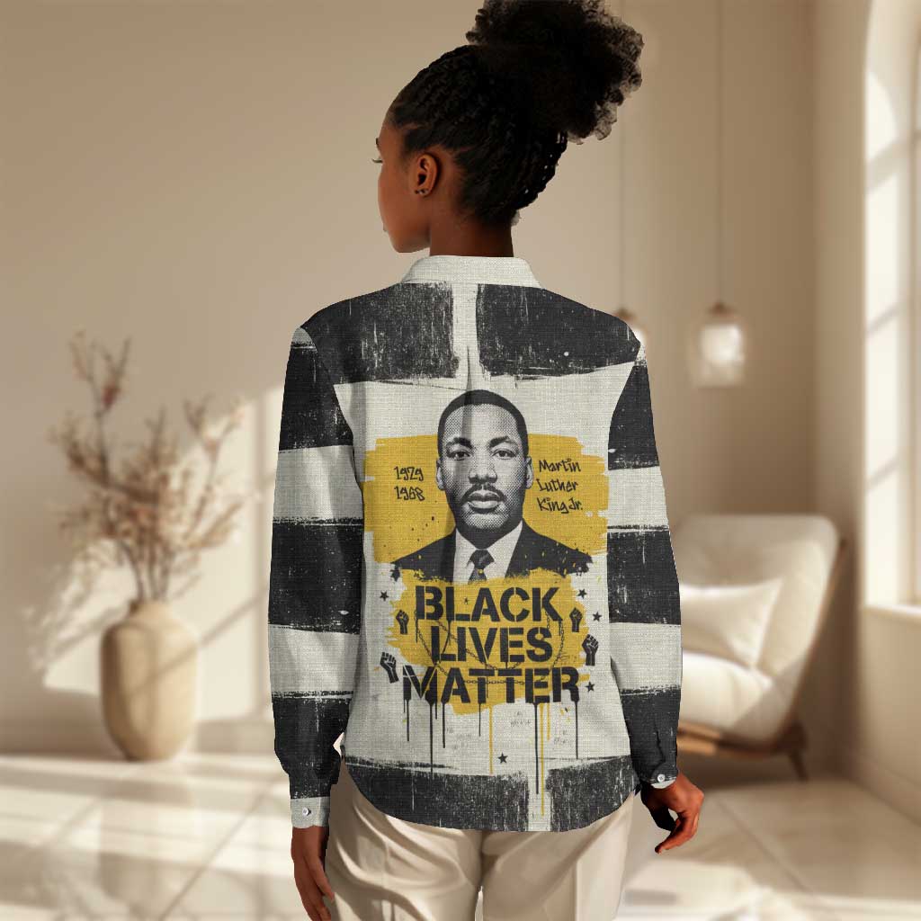 Martin Luther King Jr Women Casual Shirt Black Lives Matter Street Art Portrait Civil Rights Tribute Bold Striped - Wonder Print Shop