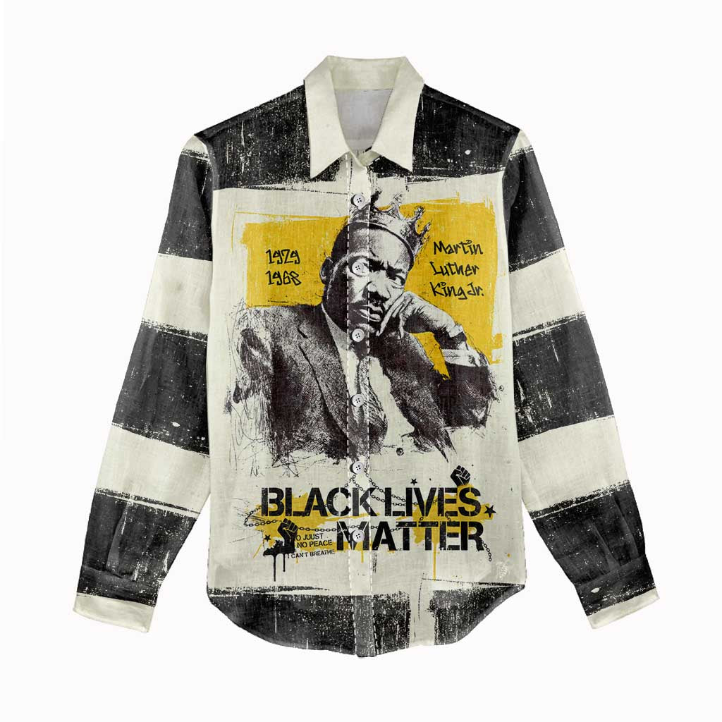 Martin Luther King Jr Women Casual Shirt Black Lives Matter Street Art Portrait Civil Rights Tribute Bold Striped - Wonder Print Shop