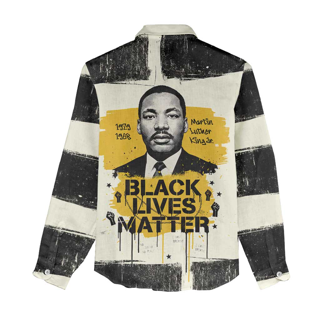 Martin Luther King Jr Women Casual Shirt Black Lives Matter Street Art Portrait Civil Rights Tribute Bold Striped - Wonder Print Shop