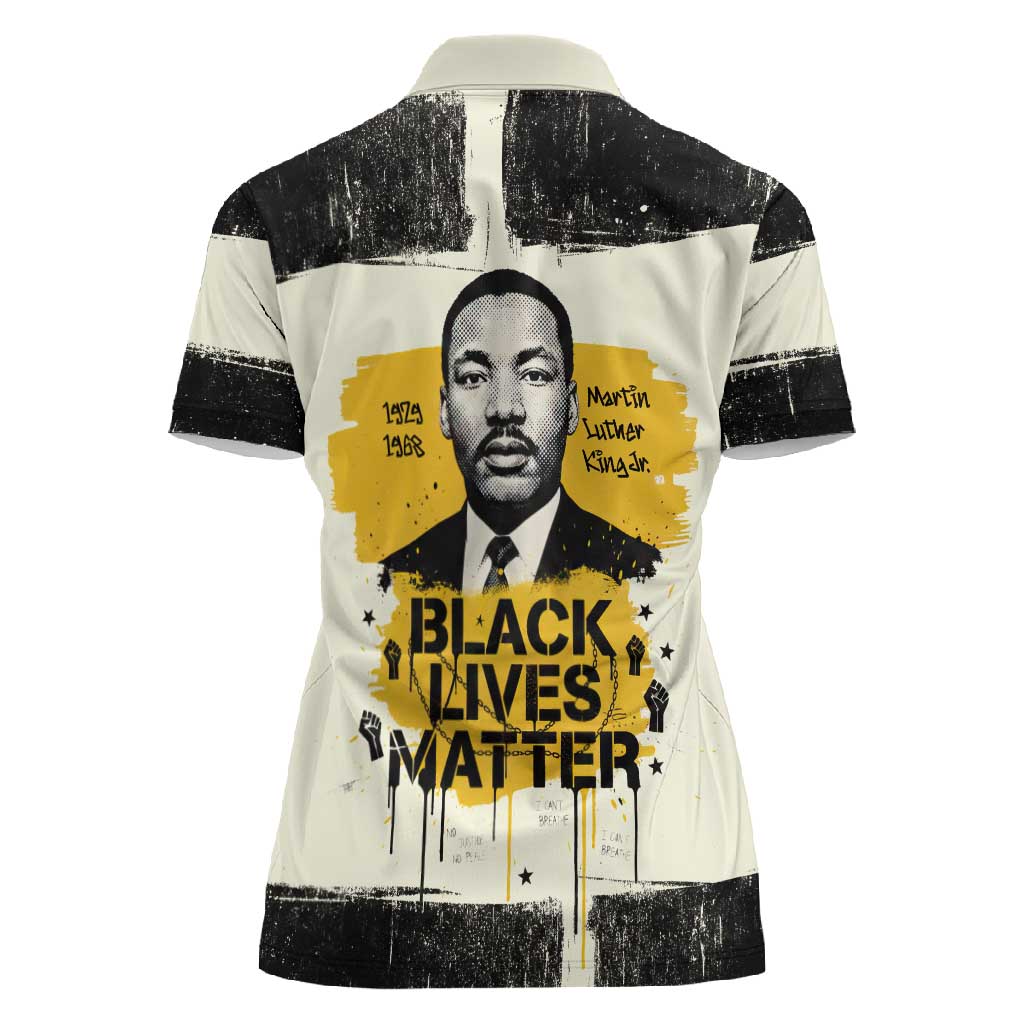 Martin Luther King Jr Women Polo Shirt Black Lives Matter Street Art Portrait Civil Rights Tribute Bold Striped TS04