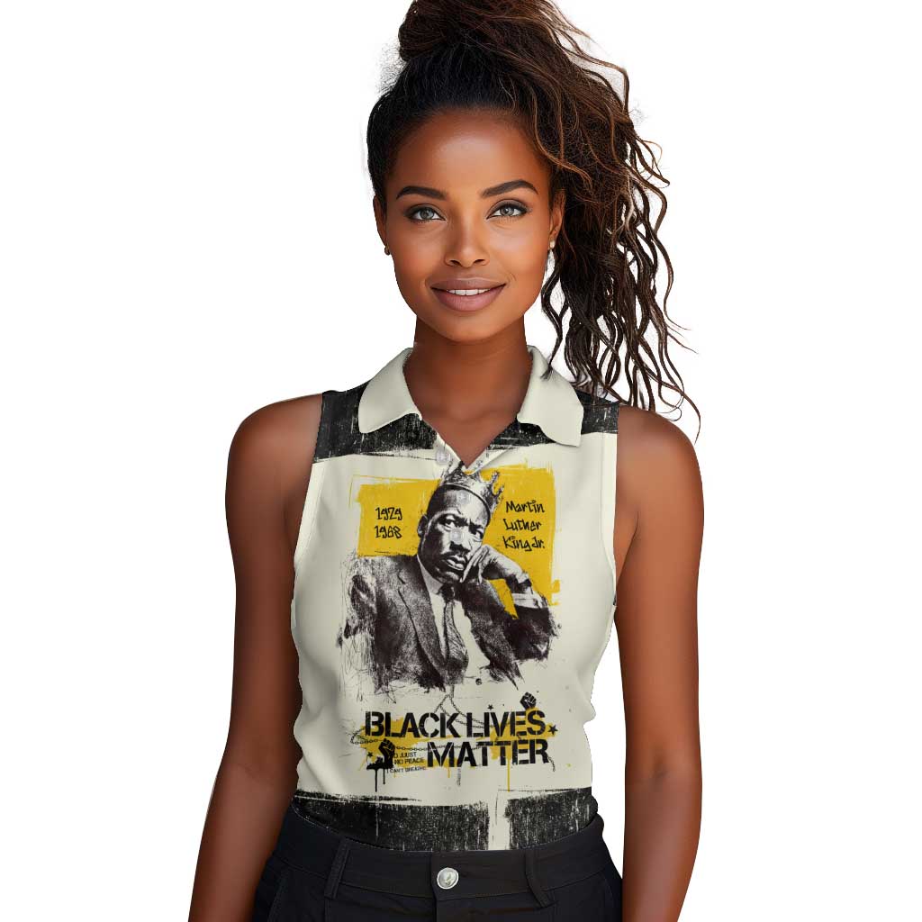 Martin Luther King Jr Women Sleeveless Polo Shirt Black Lives Matter Street Art Portrait Civil Rights Tribute Bold Striped - Wonder Print Shop