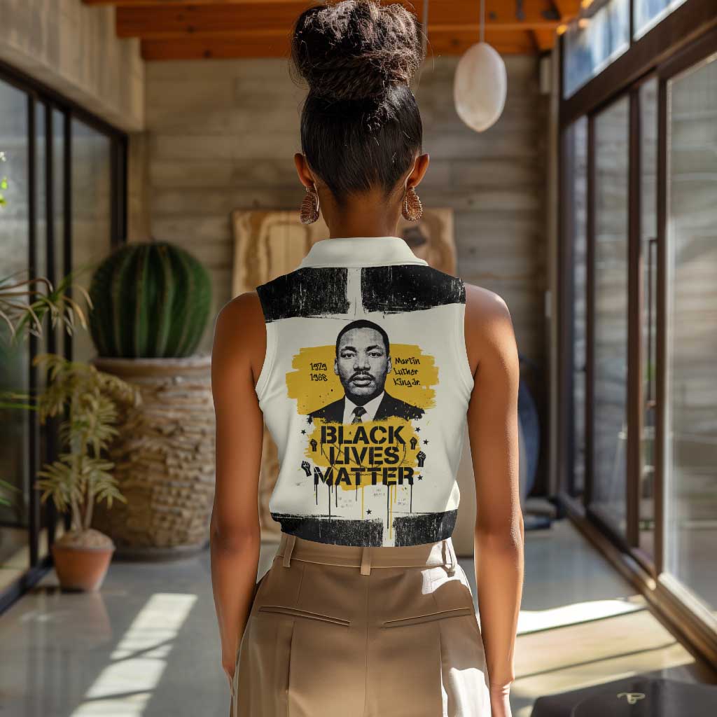 Martin Luther King Jr Women Sleeveless Polo Shirt Black Lives Matter Street Art Portrait Civil Rights Tribute Bold Striped - Wonder Print Shop
