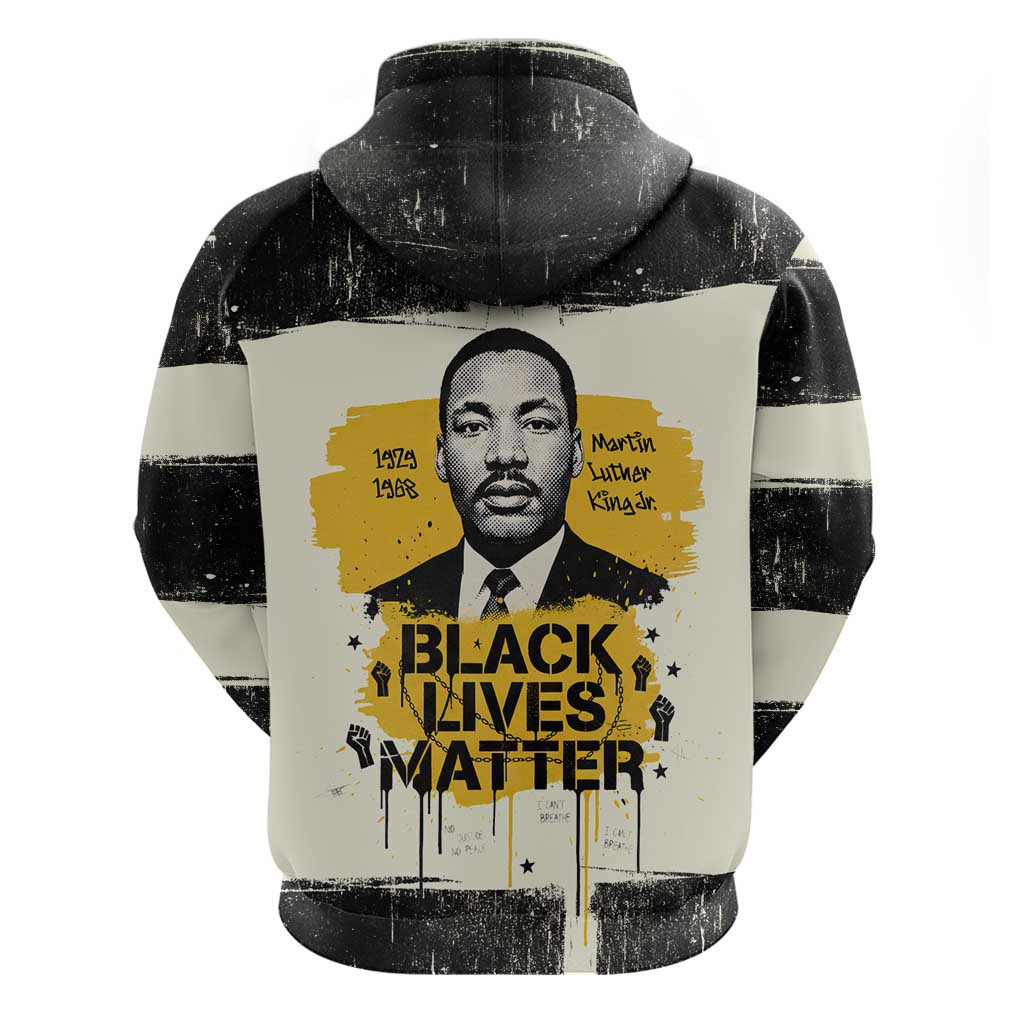Martin Luther King Jr Zip Hoodie Black Lives Matter Street Art Portrait Civil Rights Tribute Bold Striped - Wonder Print Shop