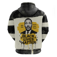 Martin Luther King Jr Zip Hoodie Black Lives Matter Street Art Portrait Civil Rights Tribute Bold Striped - Wonder Print Shop