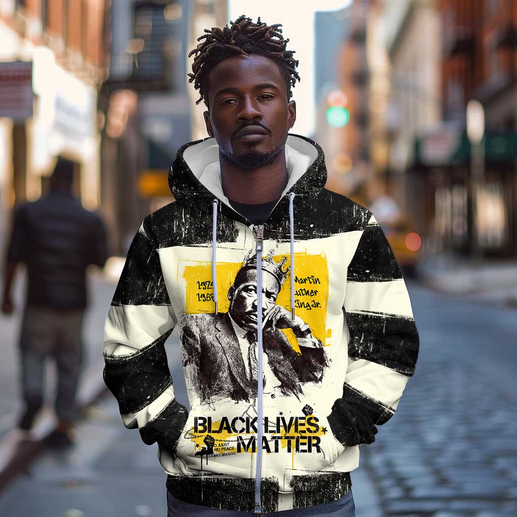 Martin Luther King Jr Zip Hoodie Black Lives Matter Street Art Portrait Civil Rights Tribute Bold Striped - Wonder Print Shop