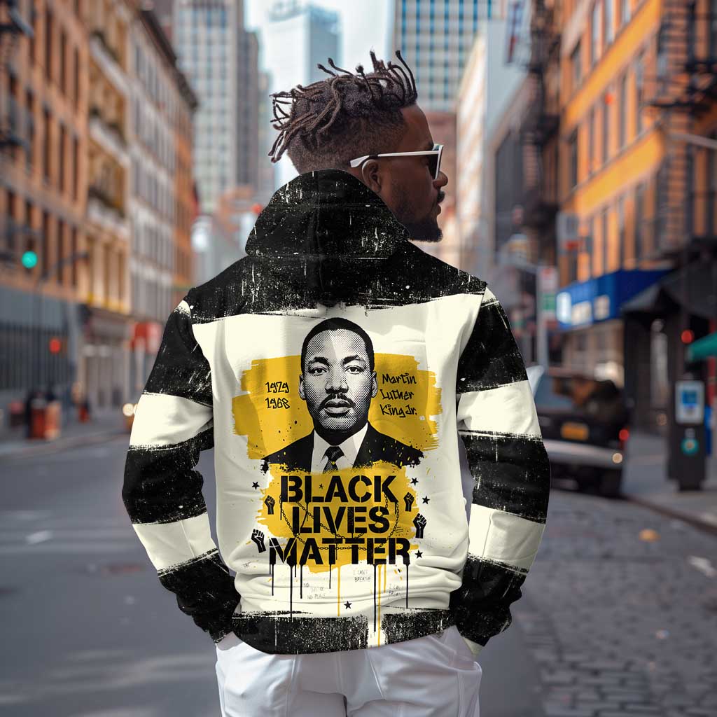 Martin Luther King Jr Zip Hoodie Black Lives Matter Street Art Portrait Civil Rights Tribute Bold Striped - Wonder Print Shop