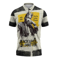 Martin Luther King Jr Zipper Polo Shirt Black Lives Matter Street Art Portrait Civil Rights Tribute Bold Striped - Wonder Print Shop