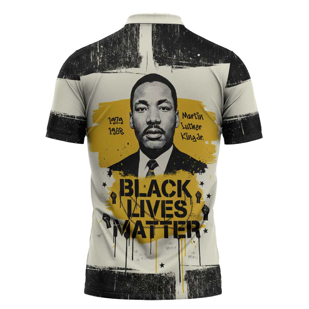 Martin Luther King Jr Zipper Polo Shirt Black Lives Matter Street Art Portrait Civil Rights Tribute Bold Striped - Wonder Print Shop