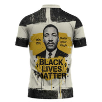 Martin Luther King Jr Zipper Polo Shirt Black Lives Matter Street Art Portrait Civil Rights Tribute Bold Striped - Wonder Print Shop