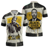 Martin Luther King Jr Zipper Polo Shirt Black Lives Matter Street Art Portrait Civil Rights Tribute Bold Striped - Wonder Print Shop