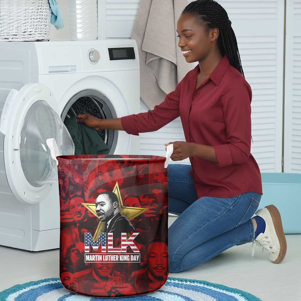 MLK Day Laundry Basket Martin Luther King Jr Tribute American Flag Lettering - Wonder Print Shop