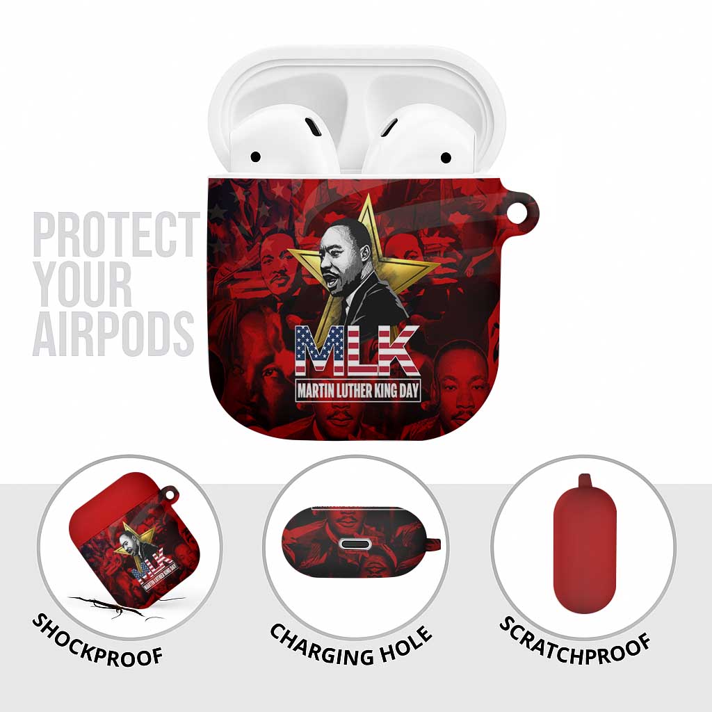MLK Day AirPods Case Martin Luther King Jr Tribute American Flag Lettering - Wonder Print Shop