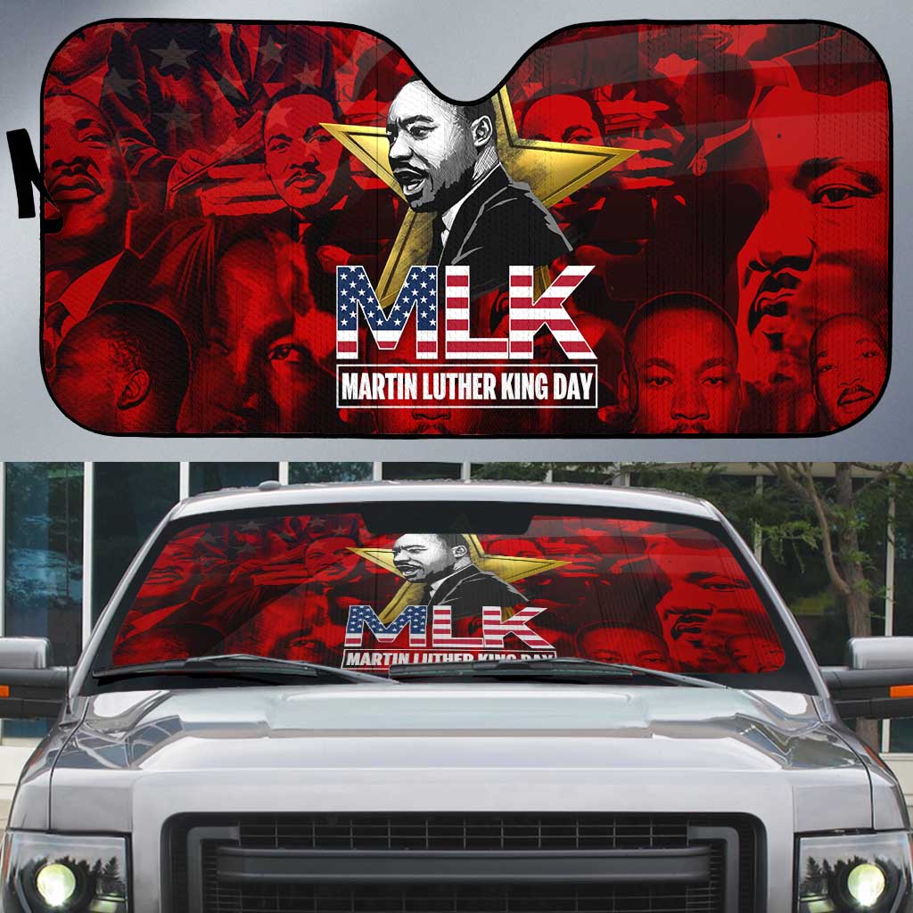 MLK Day Auto Sun Shade Martin Luther King Jr Tribute American Flag Lettering - Wonder Print Shop