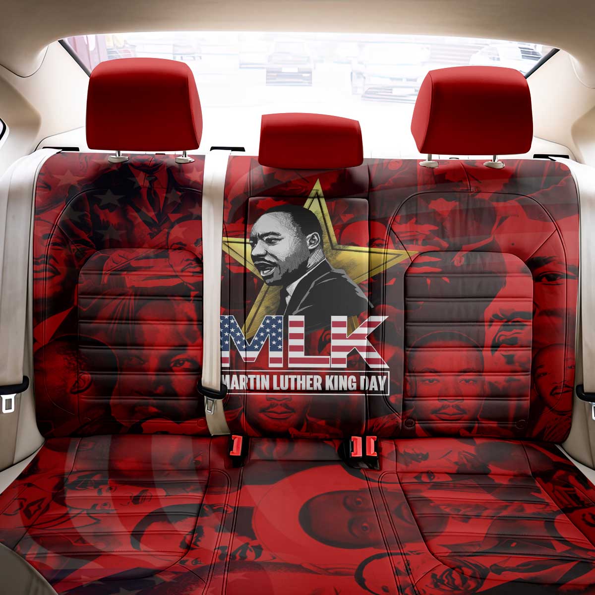 MLK Day Back Car Seat Cover Martin Luther King Jr Tribute American Flag Lettering - Wonder Print Shop
