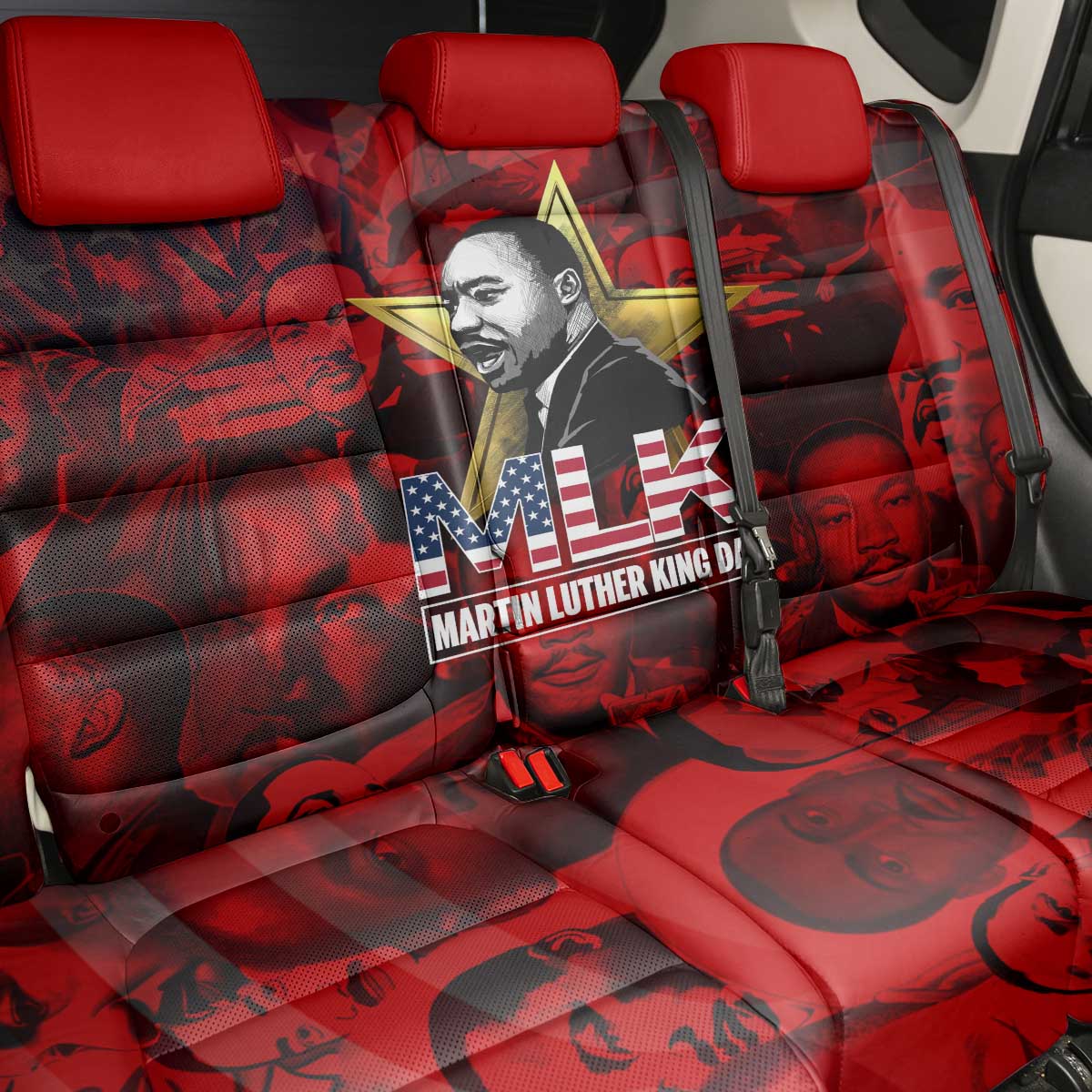 MLK Day Back Car Seat Cover Martin Luther King Jr Tribute American Flag Lettering - Wonder Print Shop