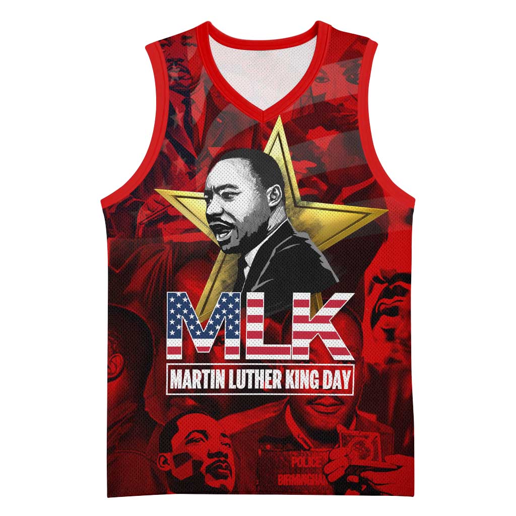MLK Day Basketball Jersey Martin Luther King Jr Tribute American Flag Lettering - Wonder Print Shop
