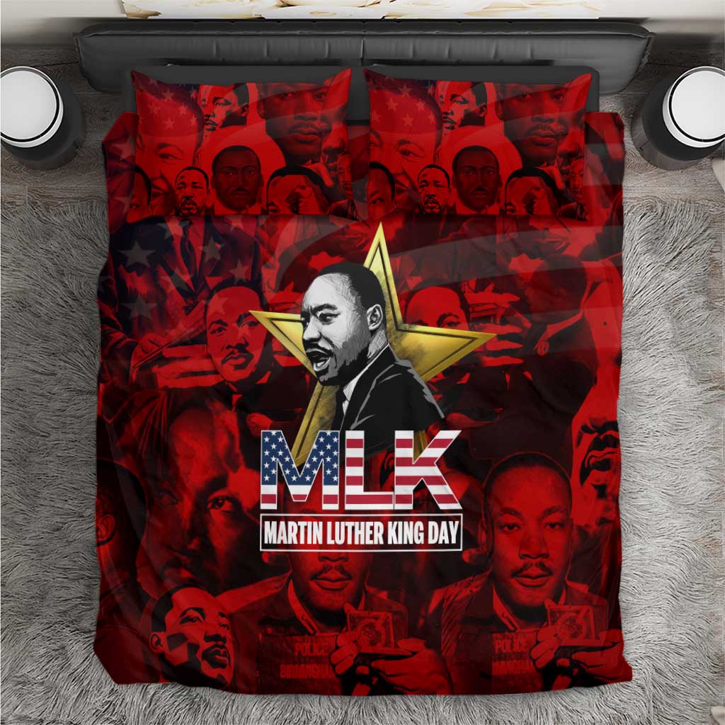 MLK Day Bedding Set Martin Luther King Jr Tribute American Flag Lettering - Wonder Print Shop