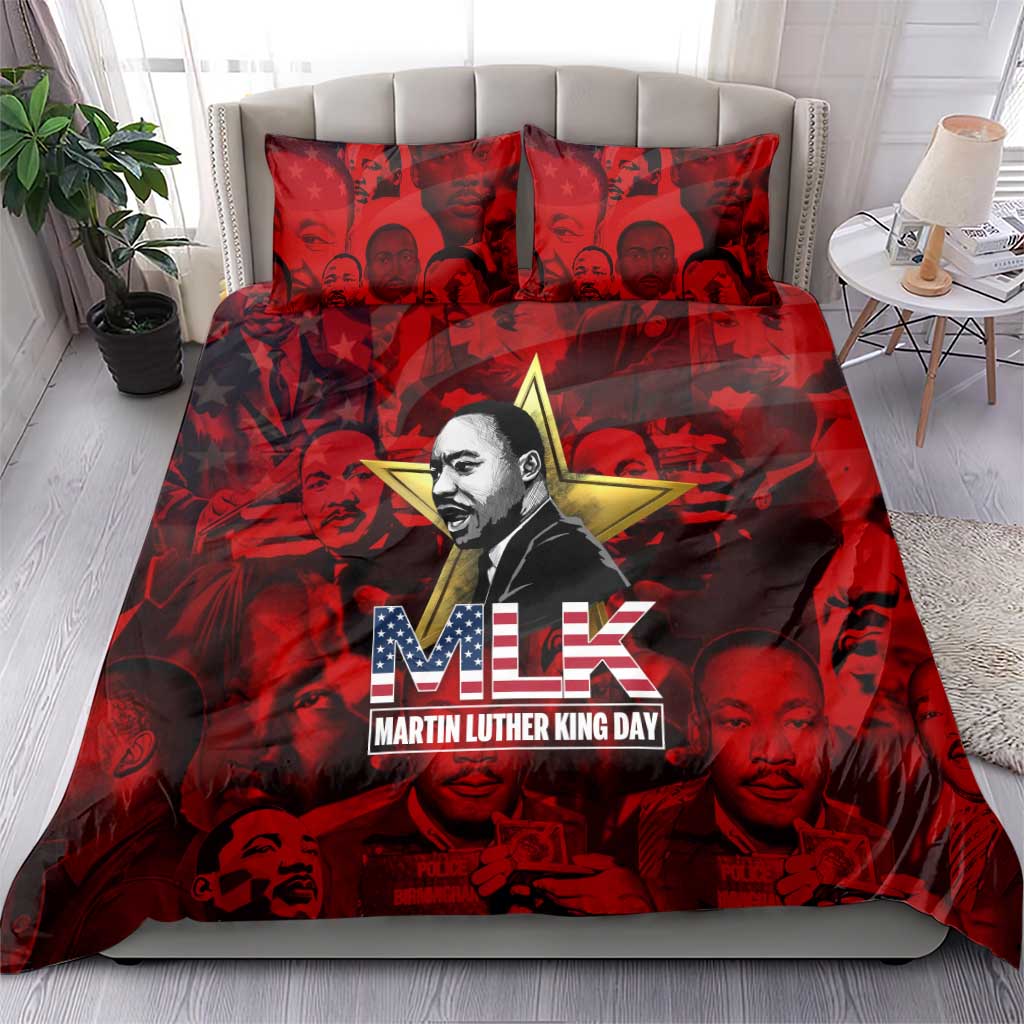 MLK Day Bedding Set Martin Luther King Jr Tribute American Flag Lettering - Wonder Print Shop
