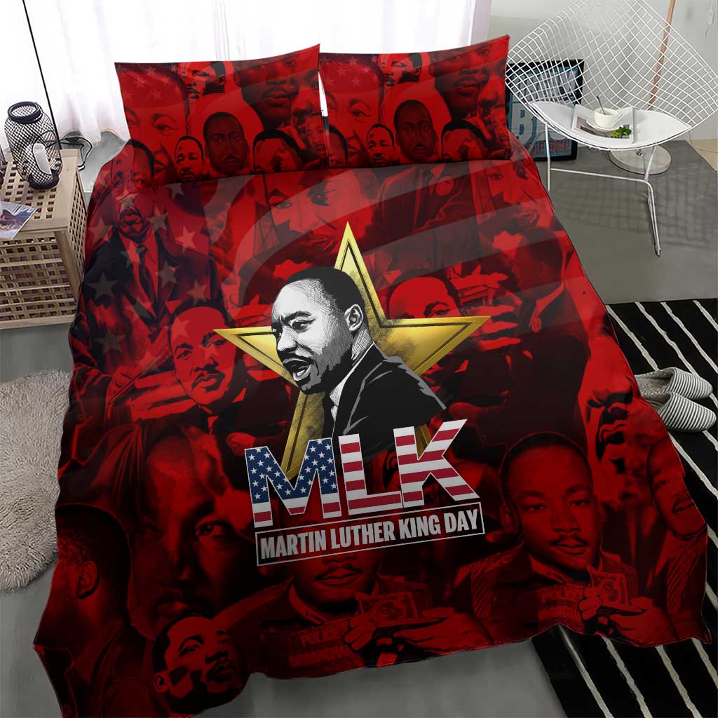 MLK Day Bedding Set Martin Luther King Jr Tribute American Flag Lettering - Wonder Print Shop