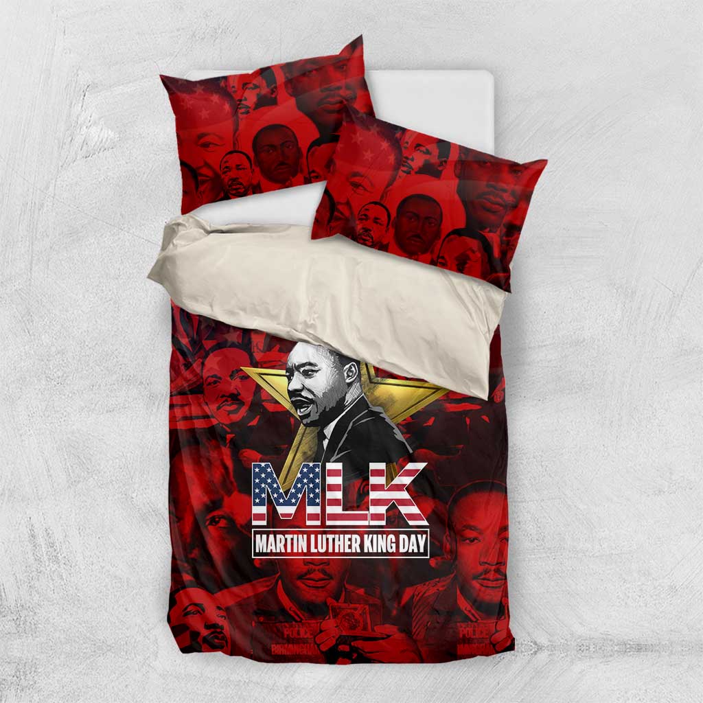 MLK Day Bedding Set Martin Luther King Jr Tribute American Flag Lettering - Wonder Print Shop