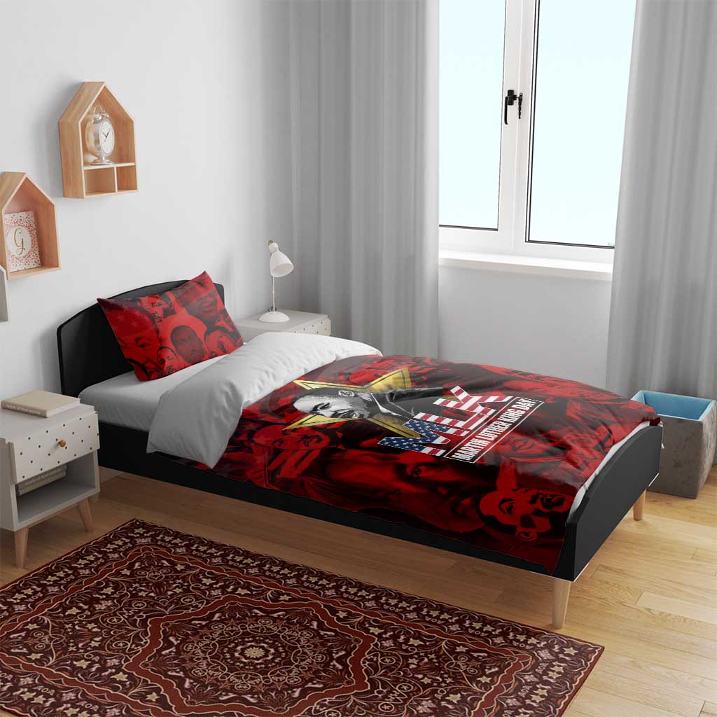 MLK Day Bedding Set Martin Luther King Jr Tribute American Flag Lettering - Wonder Print Shop