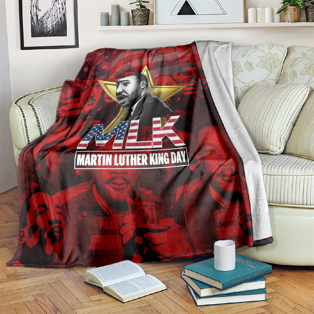MLK Day Blanket Martin Luther King Jr Tribute American Flag Lettering - Wonder Print Shop