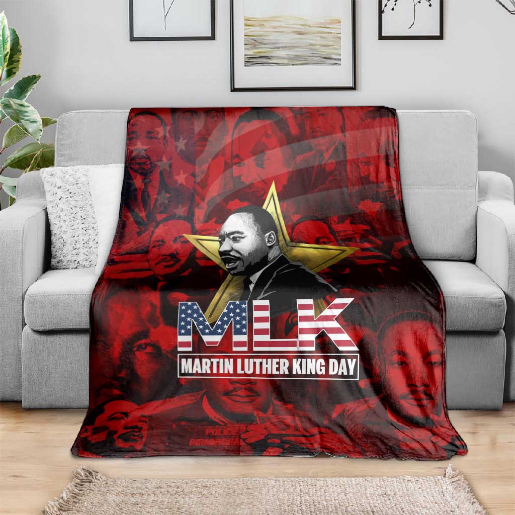 MLK Day Blanket Martin Luther King Jr Tribute American Flag Lettering - Wonder Print Shop