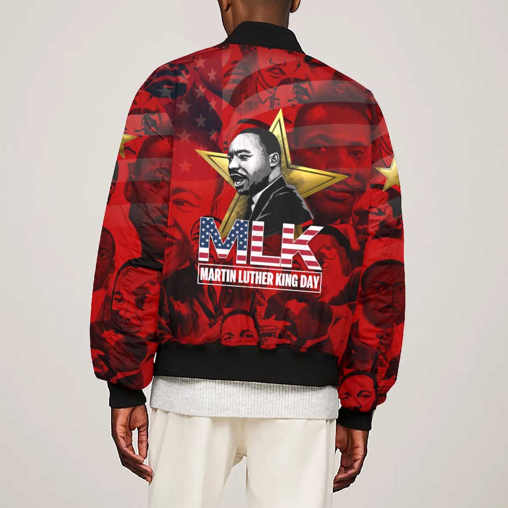 MLK Day Bomber Jacket Martin Luther King Jr Tribute American Flag Lettering - Wonder Print Shop