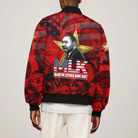 MLK Day Bomber Jacket Martin Luther King Jr Tribute American Flag Lettering - Wonder Print Shop