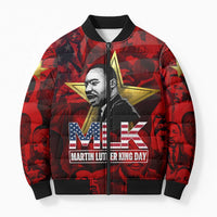 MLK Day Bomber Puffer Jacket Martin Luther King Jr Tribute American Flag Lettering - Wonder Print Shop