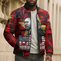 MLK Day Bomber Puffer Jacket Martin Luther King Jr Tribute American Flag Lettering - Wonder Print Shop