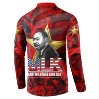 MLK Day Button Sweatshirt Martin Luther King Jr Tribute American Flag Lettering
