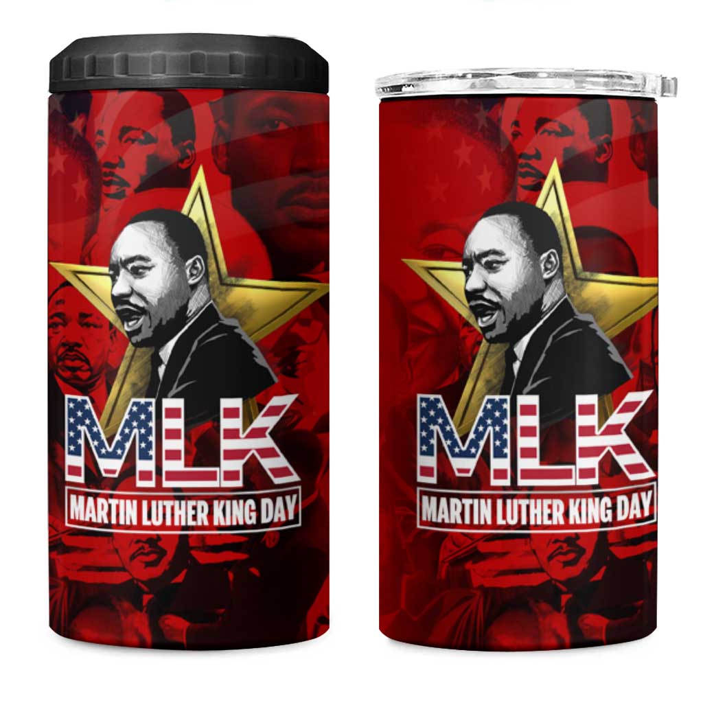 MLK Day 4 in 1 Can Cooler Tumbler Martin Luther King Jr Tribute American Flag Lettering - Wonder Print Shop