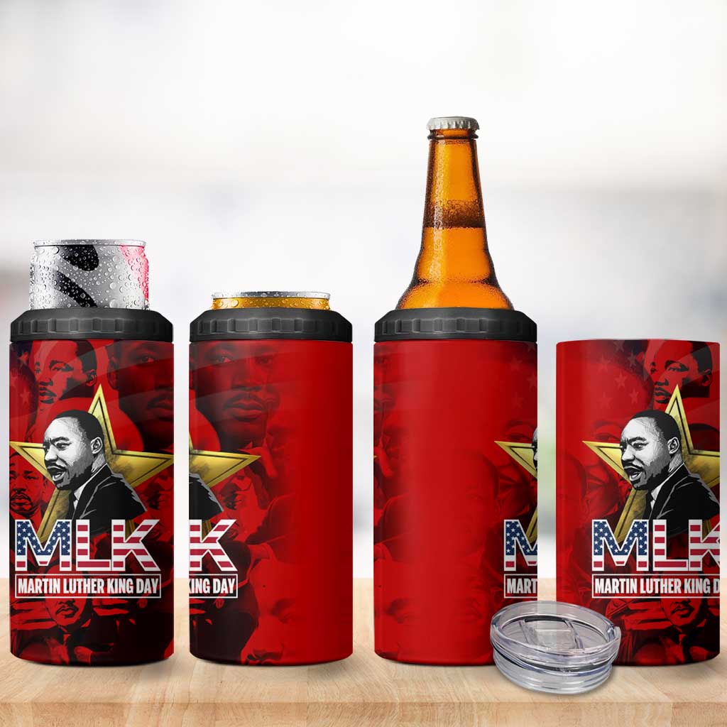 MLK Day 4 in 1 Can Cooler Tumbler Martin Luther King Jr Tribute American Flag Lettering - Wonder Print Shop