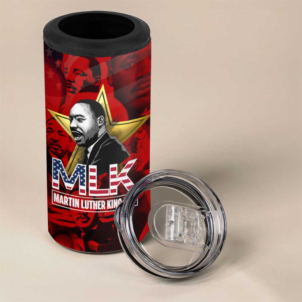 MLK Day 4 in 1 Can Cooler Tumbler Martin Luther King Jr Tribute American Flag Lettering - Wonder Print Shop