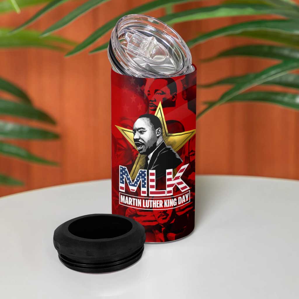 MLK Day 4 in 1 Can Cooler Tumbler Martin Luther King Jr Tribute American Flag Lettering - Wonder Print Shop