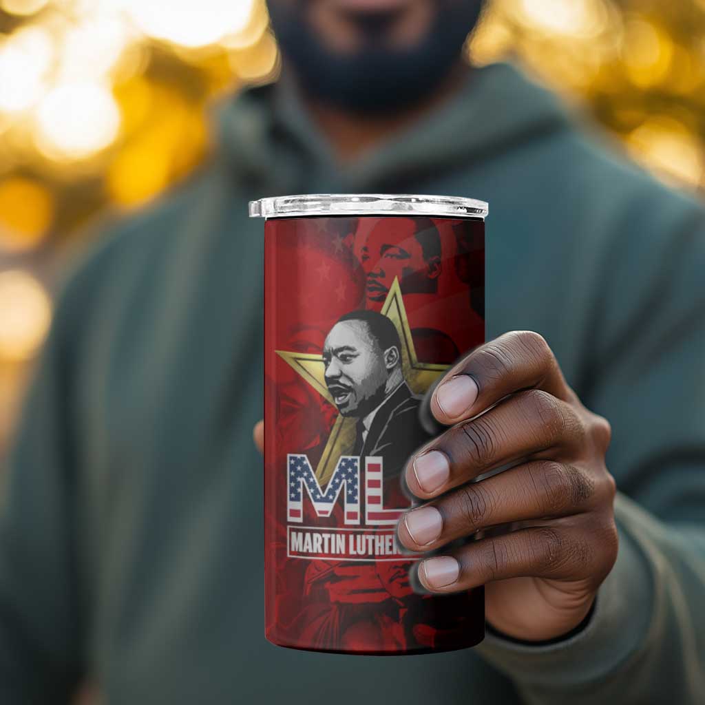 MLK Day 4 in 1 Can Cooler Tumbler Martin Luther King Jr Tribute American Flag Lettering - Wonder Print Shop