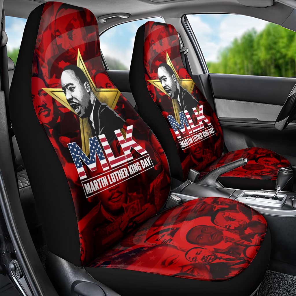 MLK Day Car Seat Cover Martin Luther King Jr Tribute American Flag Lettering - Wonder Print Shop