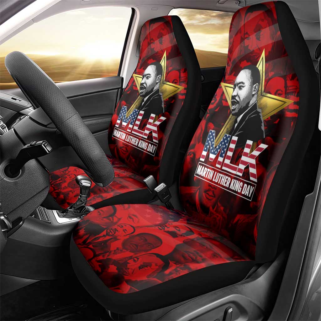MLK Day Car Seat Cover Martin Luther King Jr Tribute American Flag Lettering - Wonder Print Shop