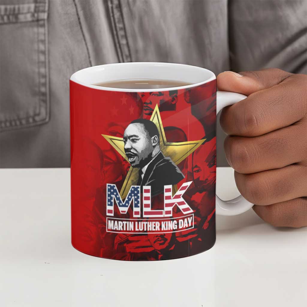 MLK Day Ceramic Mug Martin Luther King Jr Tribute American Flag Lettering - Wonder Print Shop