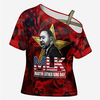 MLK Day Cross Shoulder Shirt Martin Luther King Jr Tribute American Flag Lettering - Wonder Print Shop