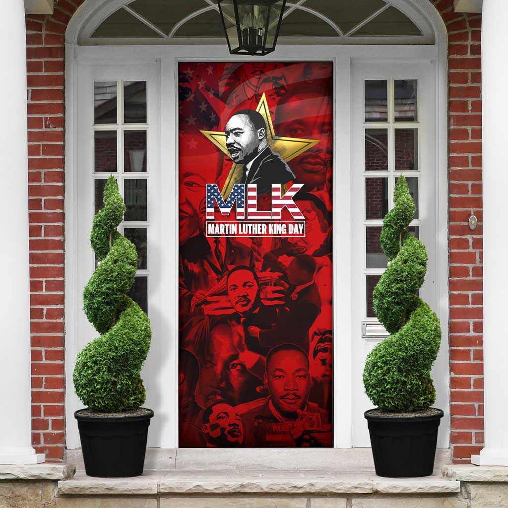 MLK Day Door Cover Martin Luther King Jr Tribute American Flag Lettering - Wonder Print Shop