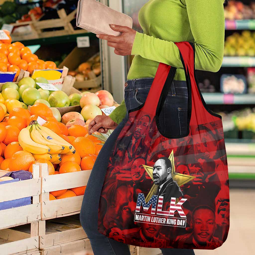 MLK Day Grocery Bag Martin Luther King Jr Tribute American Flag Lettering - Wonder Print Shop