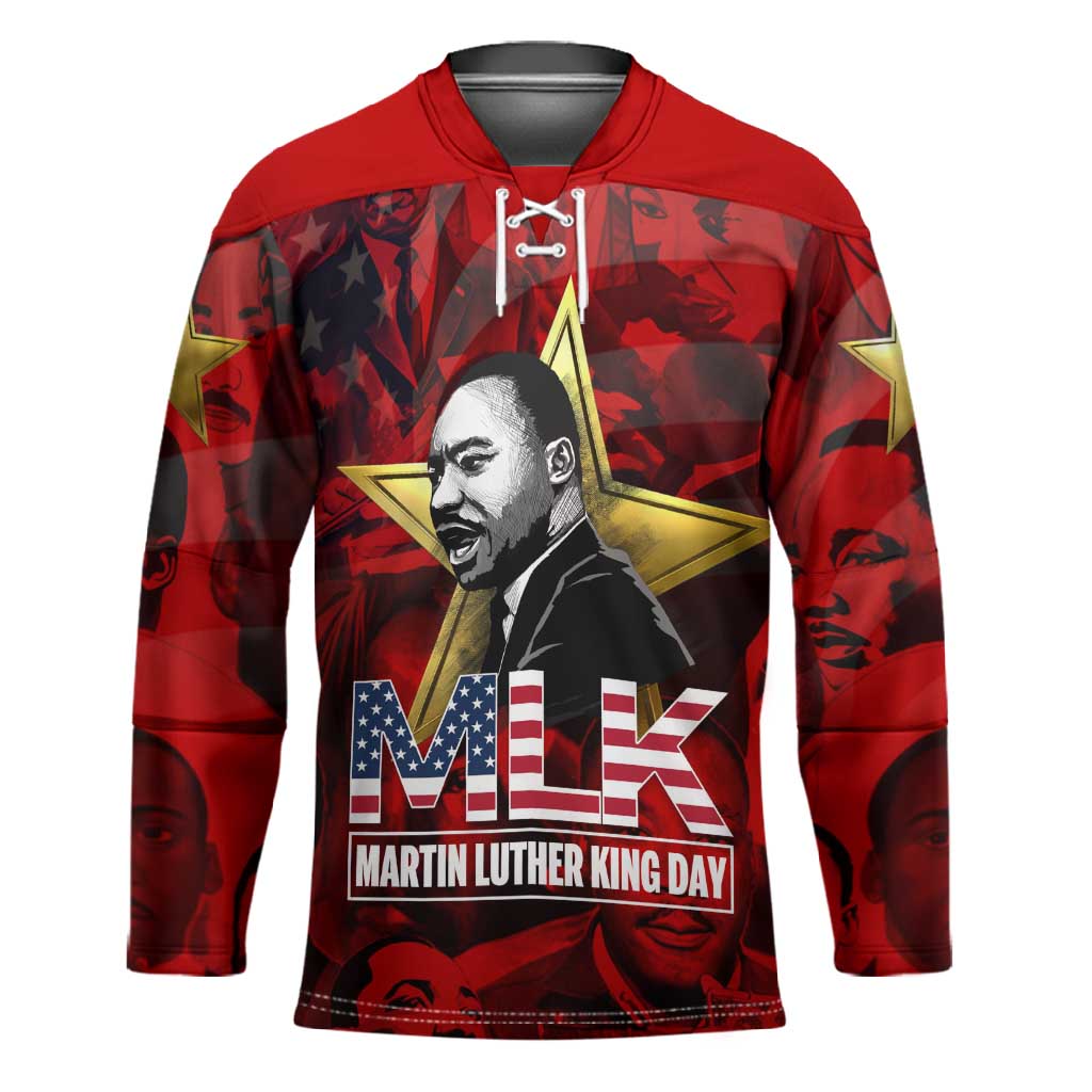MLK Day Hockey Jersey Martin Luther King Jr Tribute American Flag Lettering - Wonder Print Shop