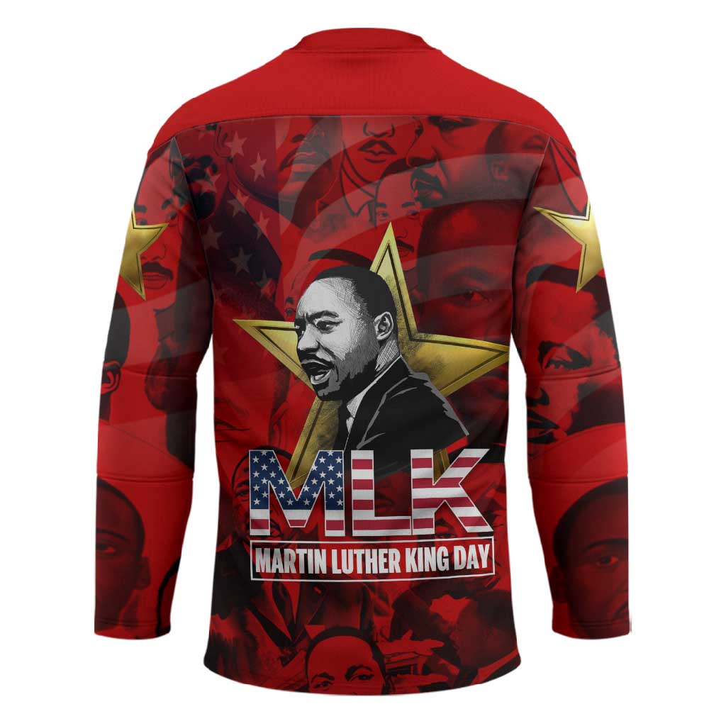 MLK Day Hockey Jersey Martin Luther King Jr Tribute American Flag Lettering - Wonder Print Shop