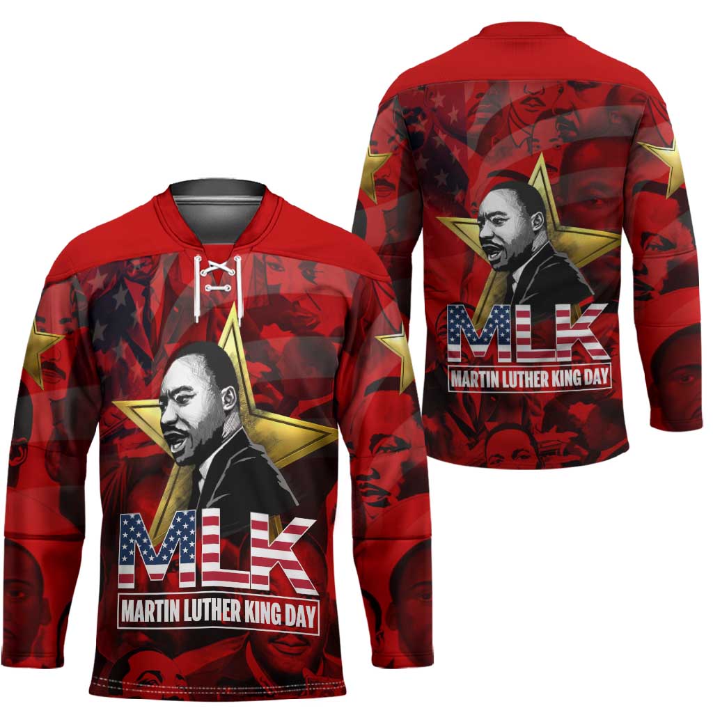 MLK Day Hockey Jersey Martin Luther King Jr Tribute American Flag Lettering - Wonder Print Shop