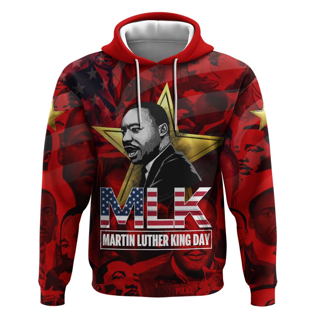 MLK Day Hoodie Martin Luther King Jr Tribute American Flag Lettering - Wonder Print Shop
