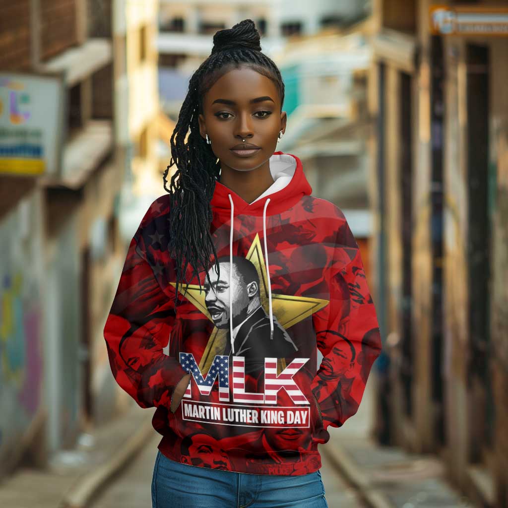 MLK Day Hoodie Martin Luther King Jr Tribute American Flag Lettering - Wonder Print Shop